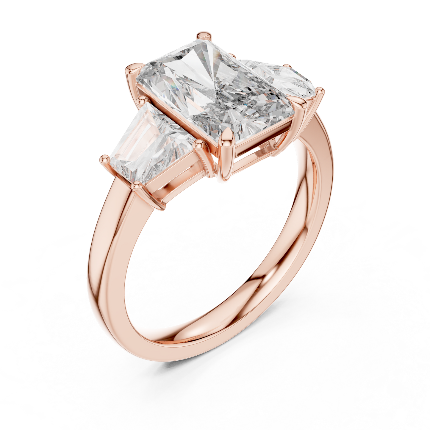 Radiant Cut Diamond Ring with Trapezoid Side Stones