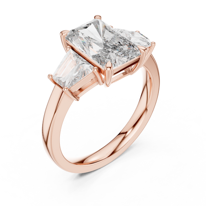 Radiant Cut Diamond Ring with Trapezoid Side Stones