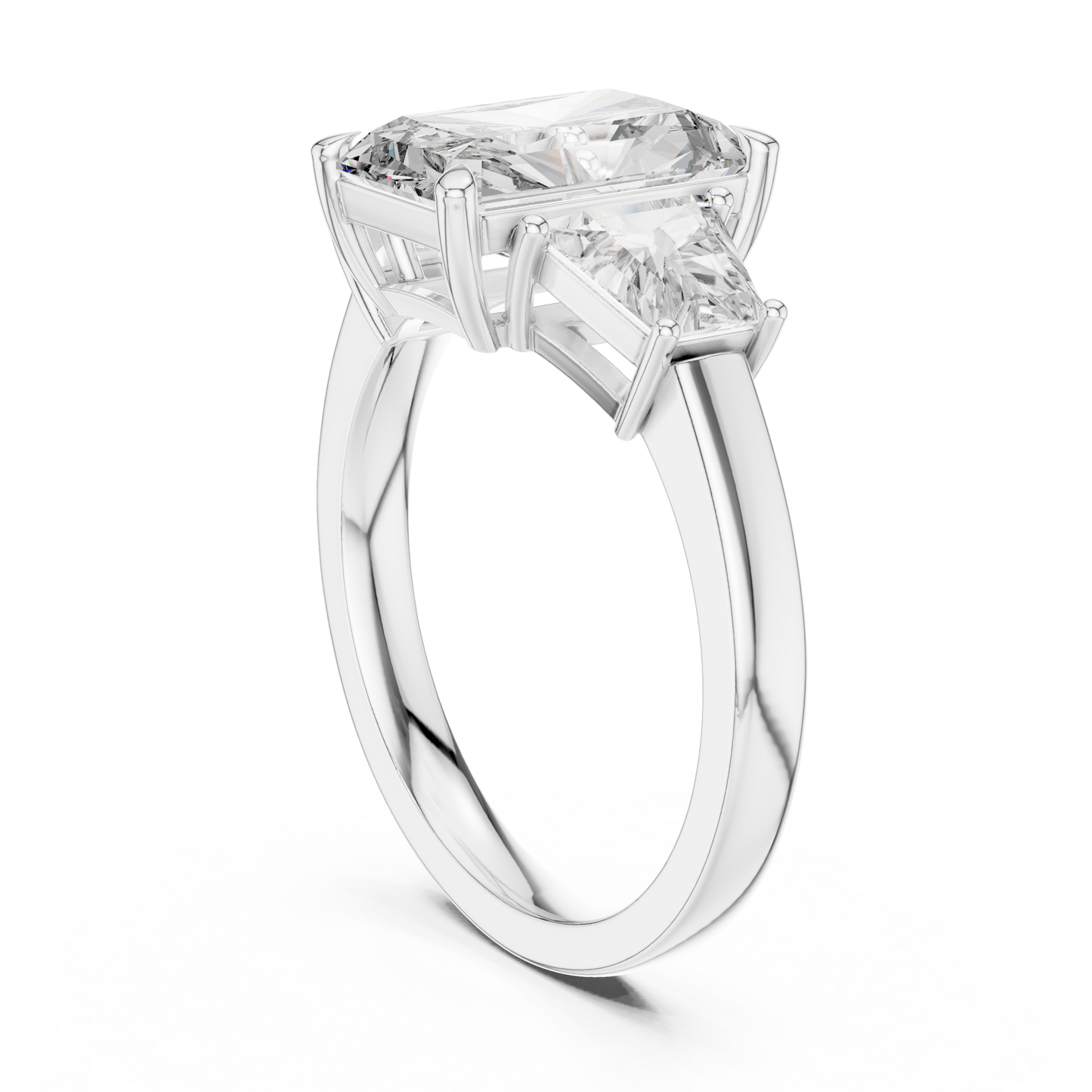 Radiant Cut Diamond Ring with Trapezoid Side Stones