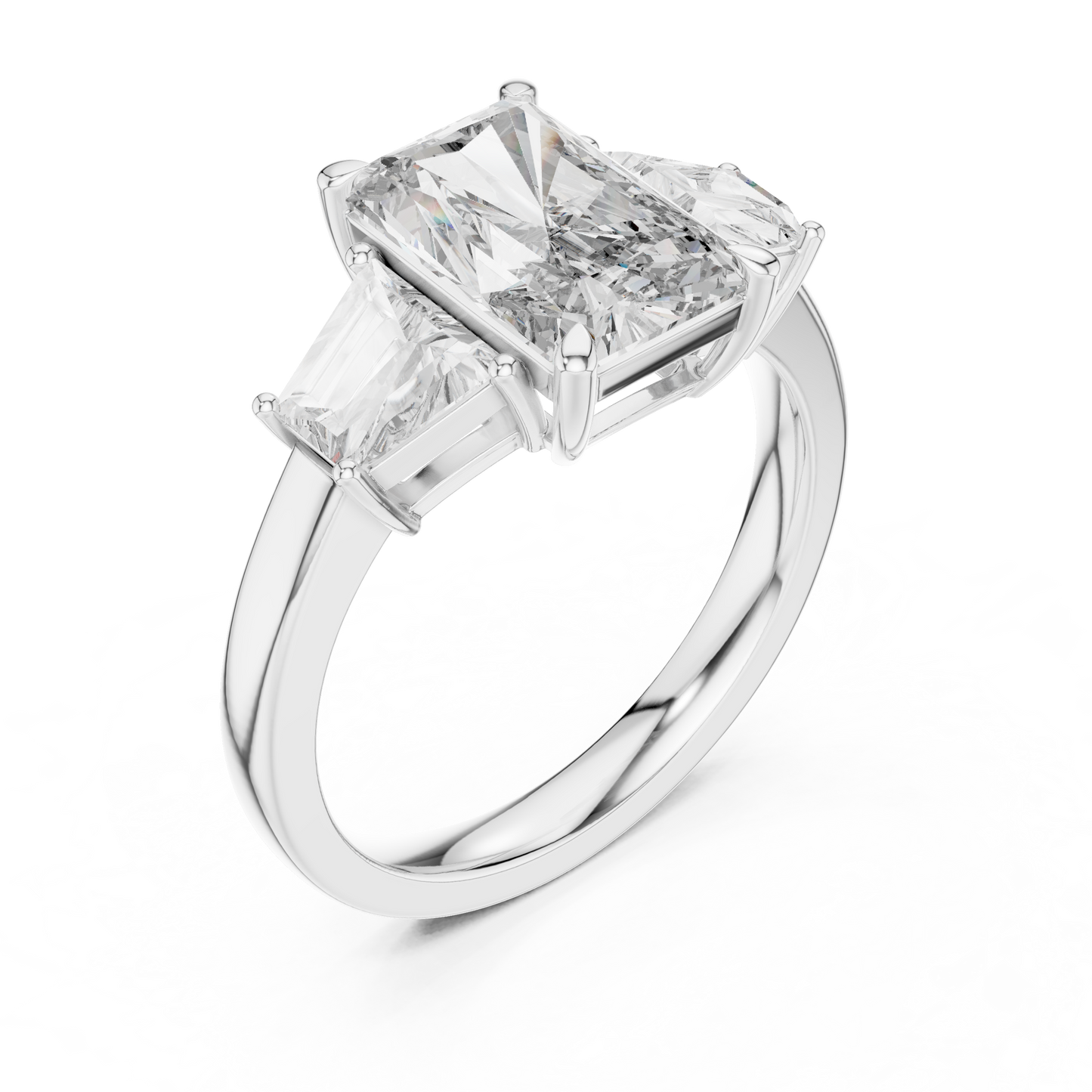 Radiant Cut Diamond Ring with Trapezoid Side Stones