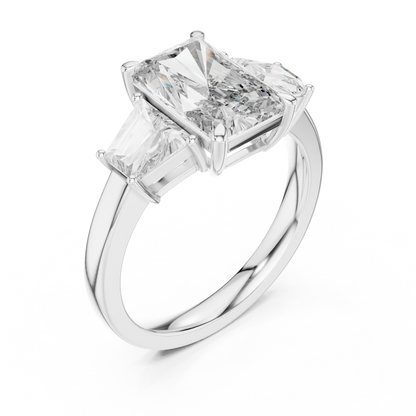 Radiant Cut Diamond Ring with Trapezoid Side Stones