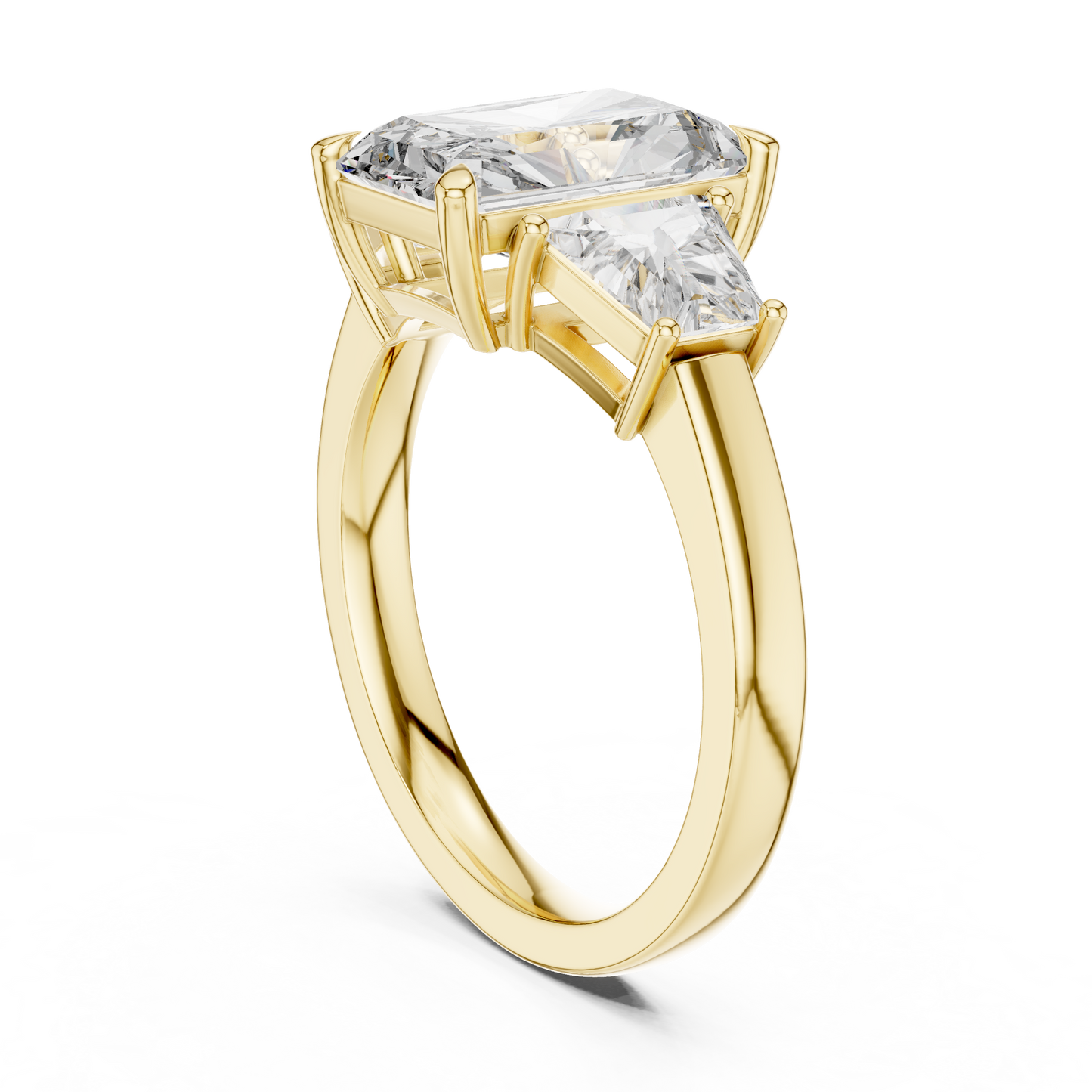 Radiant Cut Diamond Ring with Trapezoid Side Stones