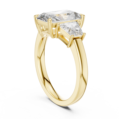 Radiant Cut Diamond Ring with Trapezoid Side Stones