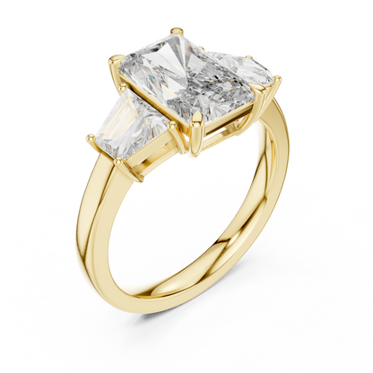 Radiant Cut Diamond Ring with Trapezoid Side Stones