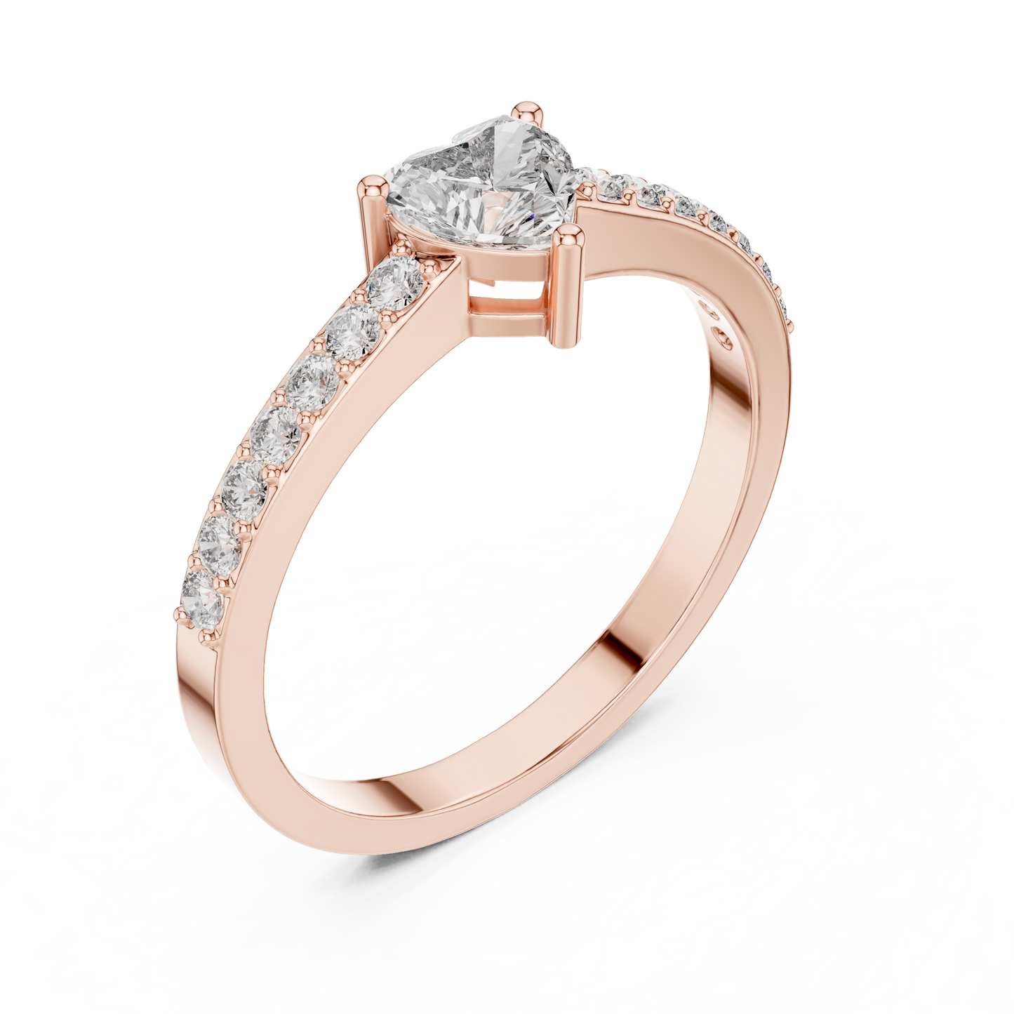 Heart Solitaire Pave Engagement Ring