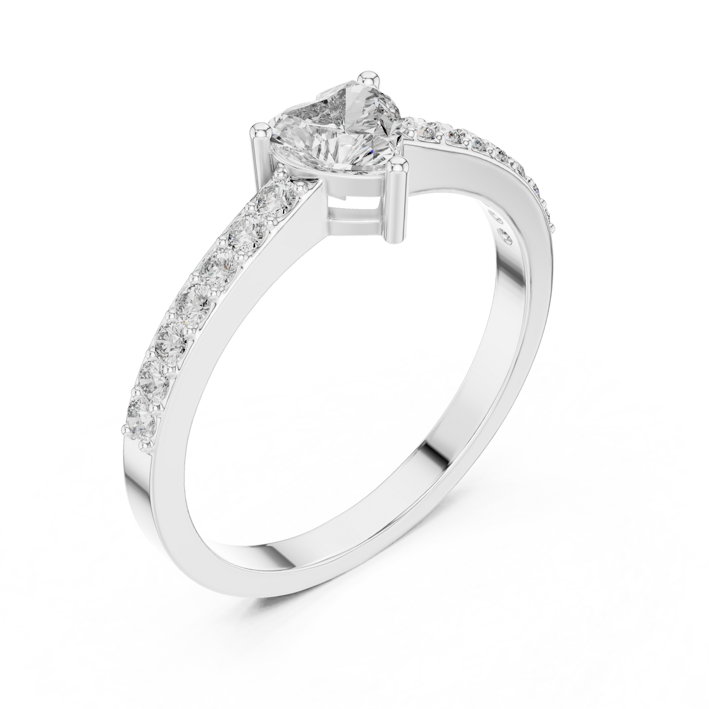 Heart Solitaire Pave Engagement Ring