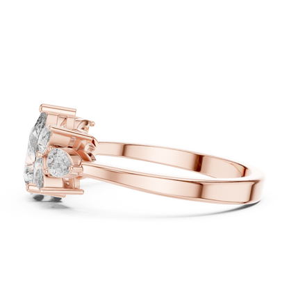 Pear-Shaped Diamond Floral Cluster Ring
