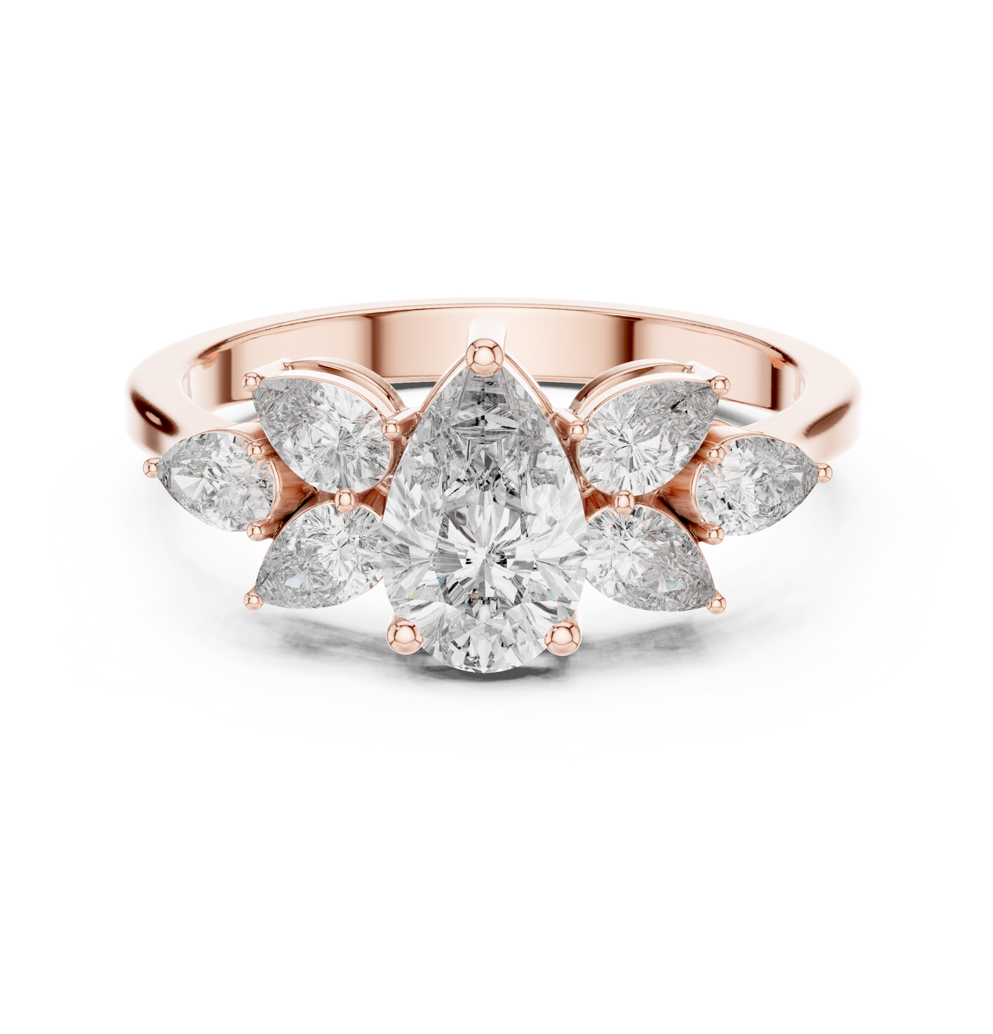 Pear-Shaped Diamond Floral Cluster Ring