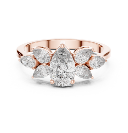 Pear-Shaped Diamond Floral Cluster Ring