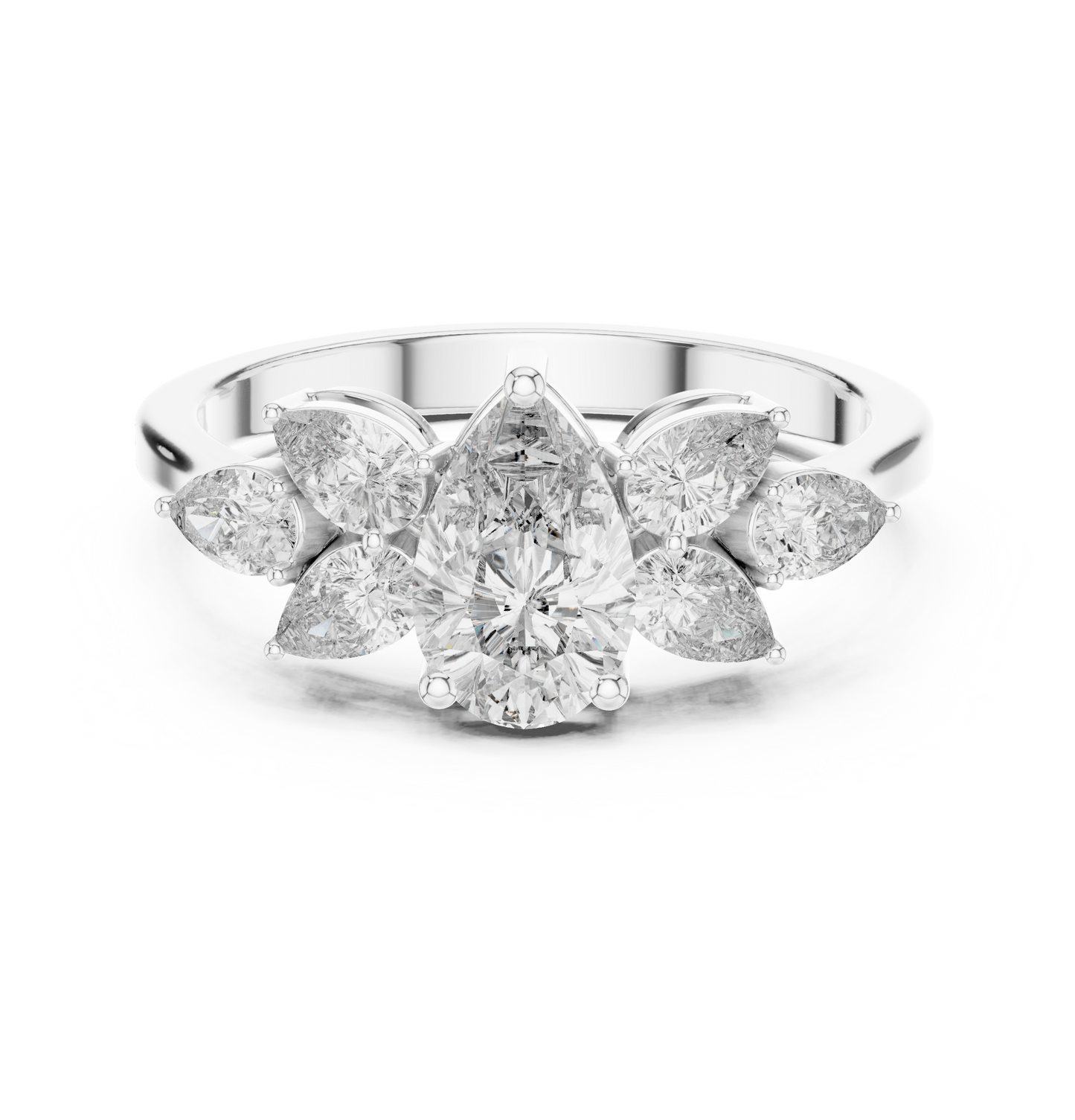 Pear-Shaped Diamond Floral Cluster Ring