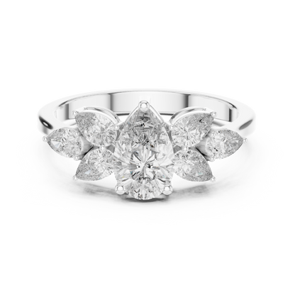 Pear-Shaped Diamond Floral Cluster Ring