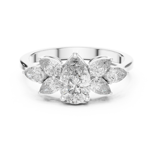 Pear-Shaped Diamond Floral Cluster Ring