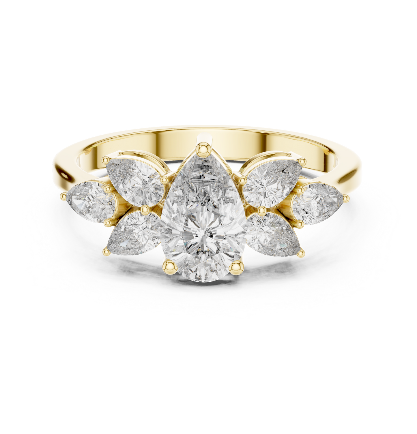 Pear-Shaped Diamond Floral Cluster Ring