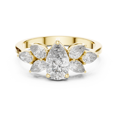Pear-Shaped Diamond Floral Cluster Ring