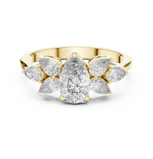 Pear-Shaped Diamond Floral Cluster Ring