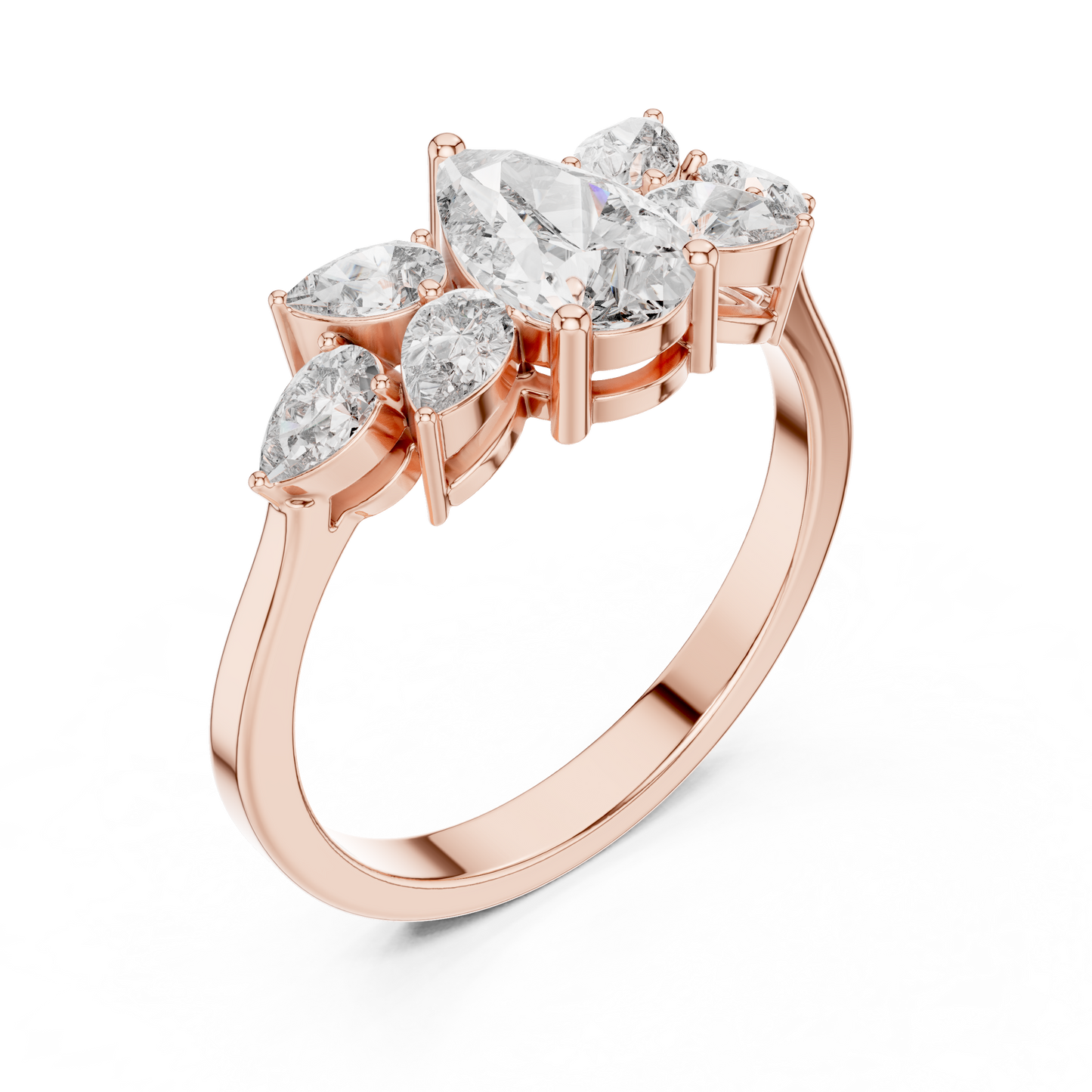 Pear-Shaped Diamond Floral Cluster Ring