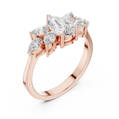 Pear-Shaped Diamond Floral Cluster Ring
