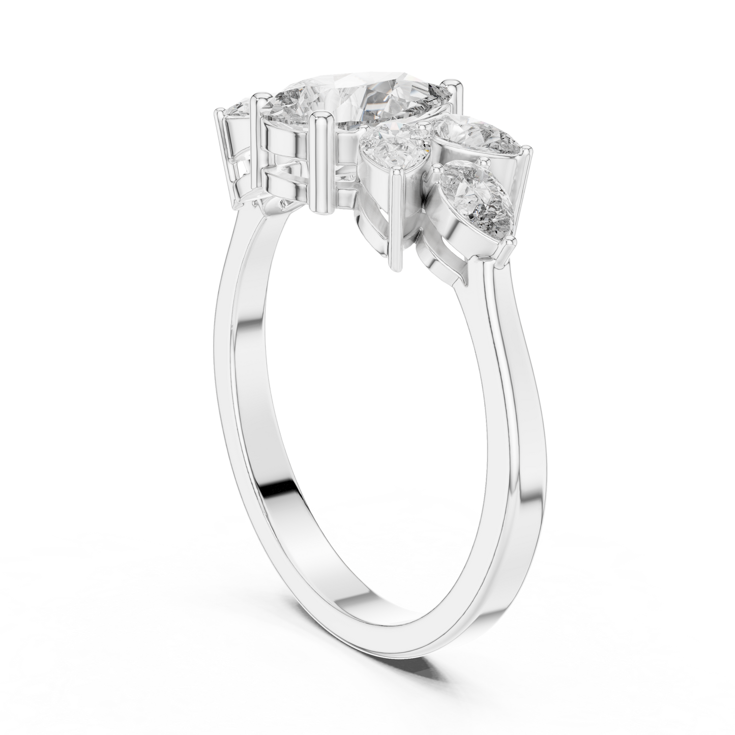 Pear-Shaped Diamond Floral Cluster Ring