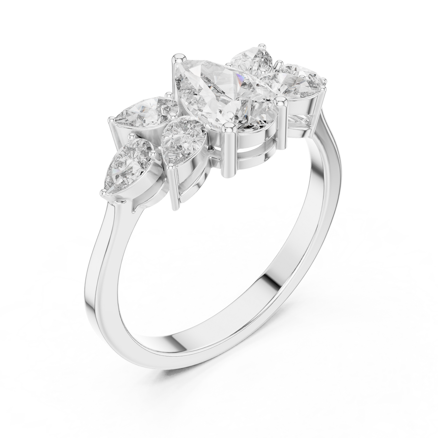 Pear-Shaped Diamond Floral Cluster Ring