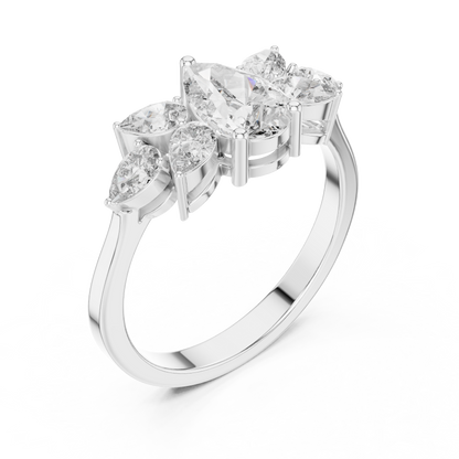 Pear-Shaped Diamond Floral Cluster Ring