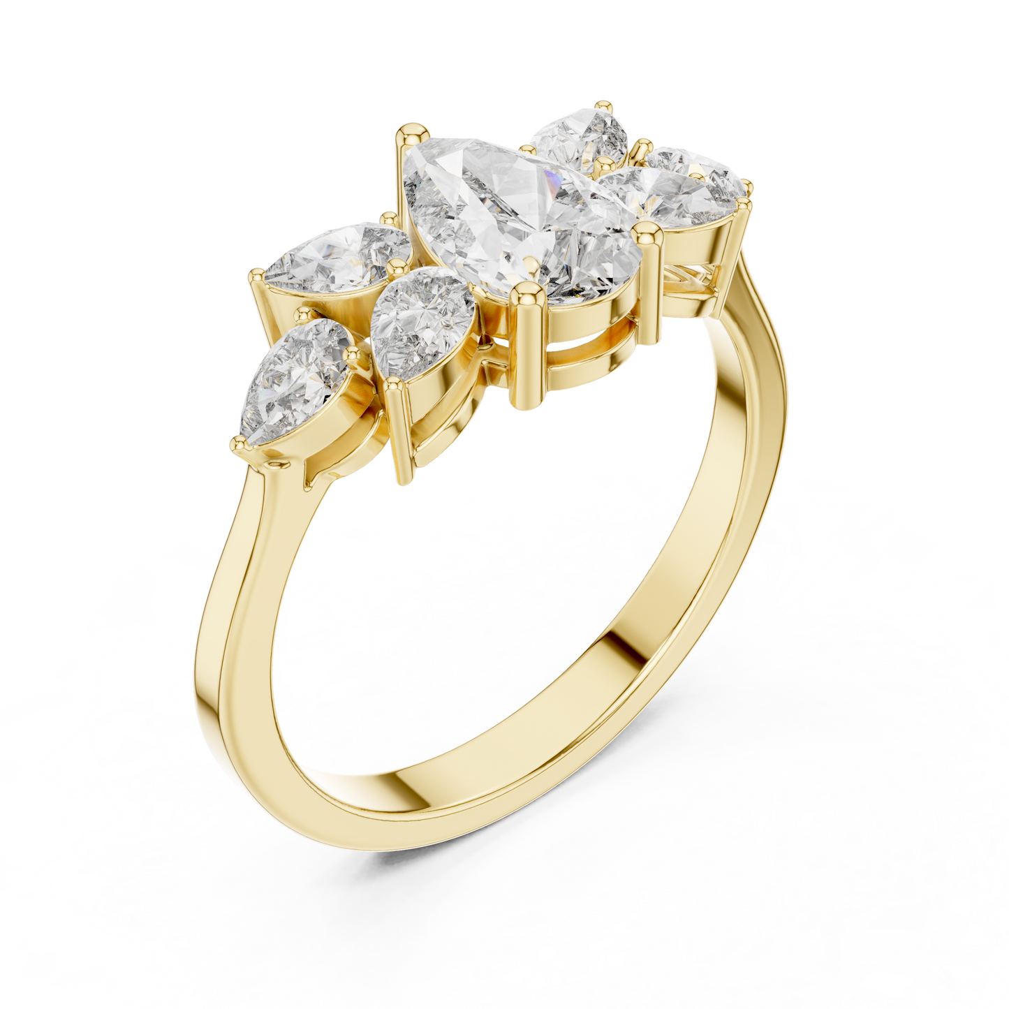 Pear-Shaped Diamond Floral Cluster Ring