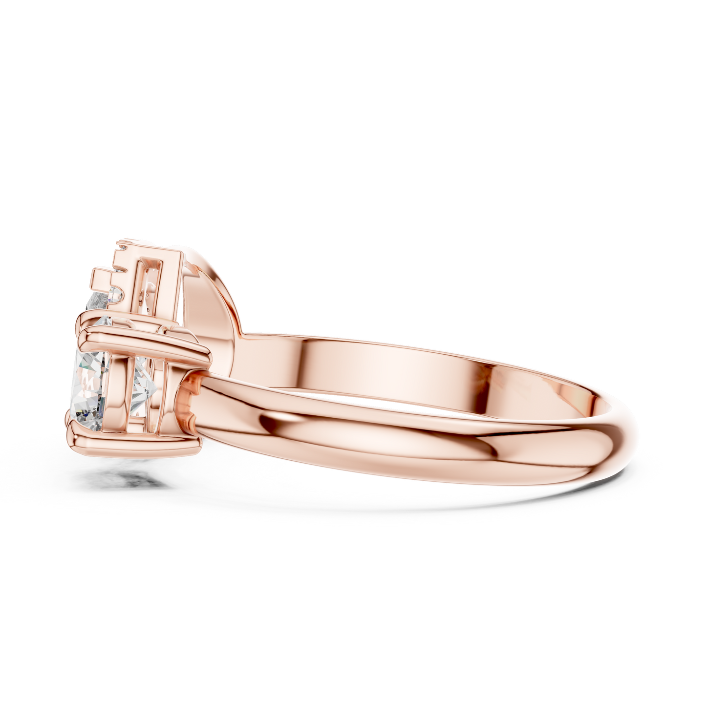 Round Diamond Ring with Pear-Shaped Side Accent Handle