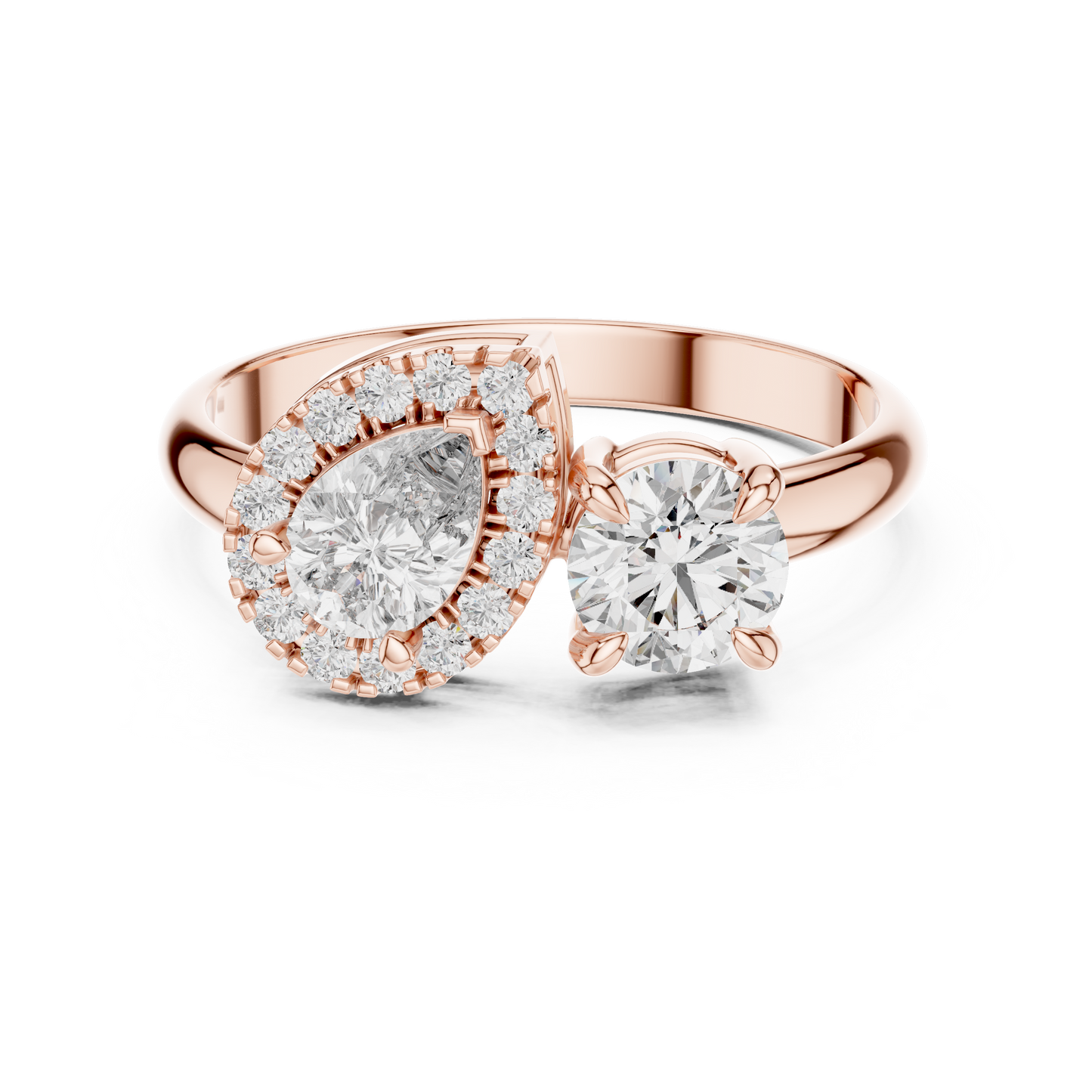 Round Diamond Ring with Pear-Shaped Side Accent Handle