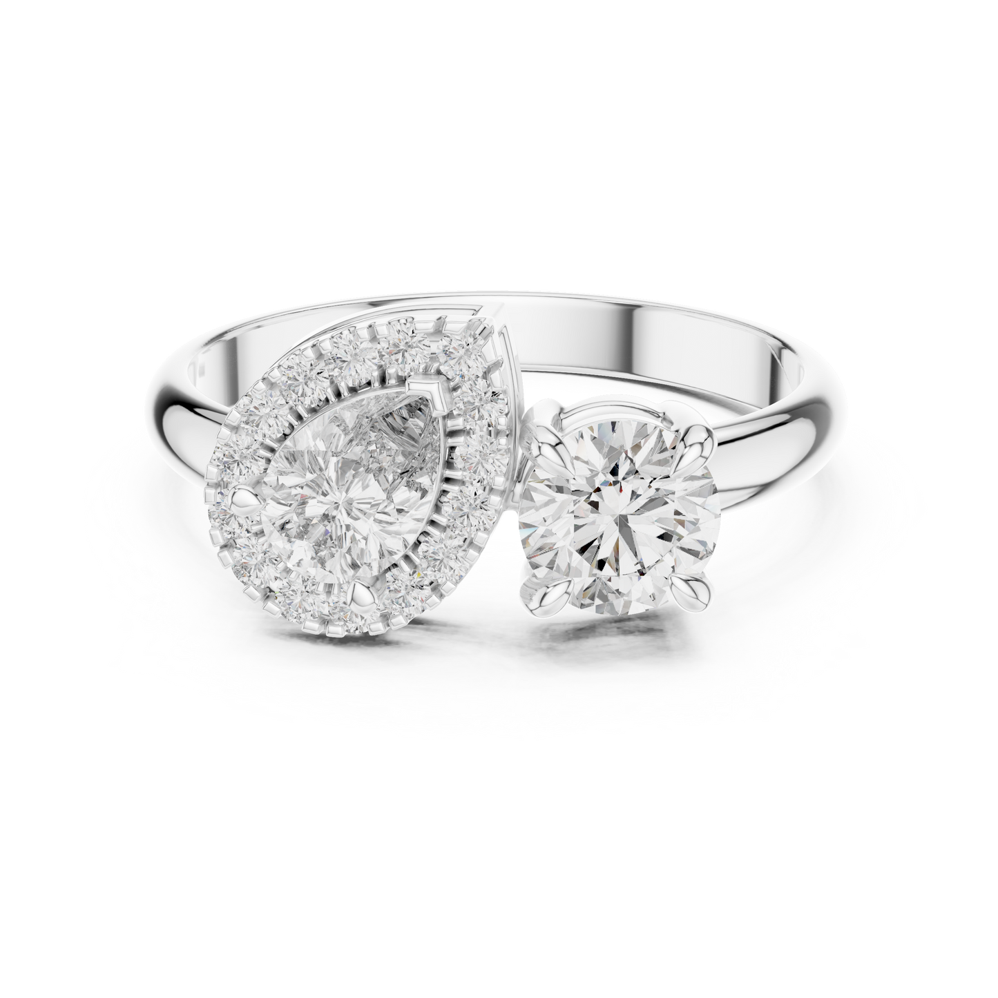 Round Diamond Ring with Pear-Shaped Side Accent Handle