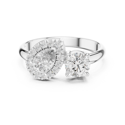Round Diamond Ring with Pear-Shaped Side Accent Handle