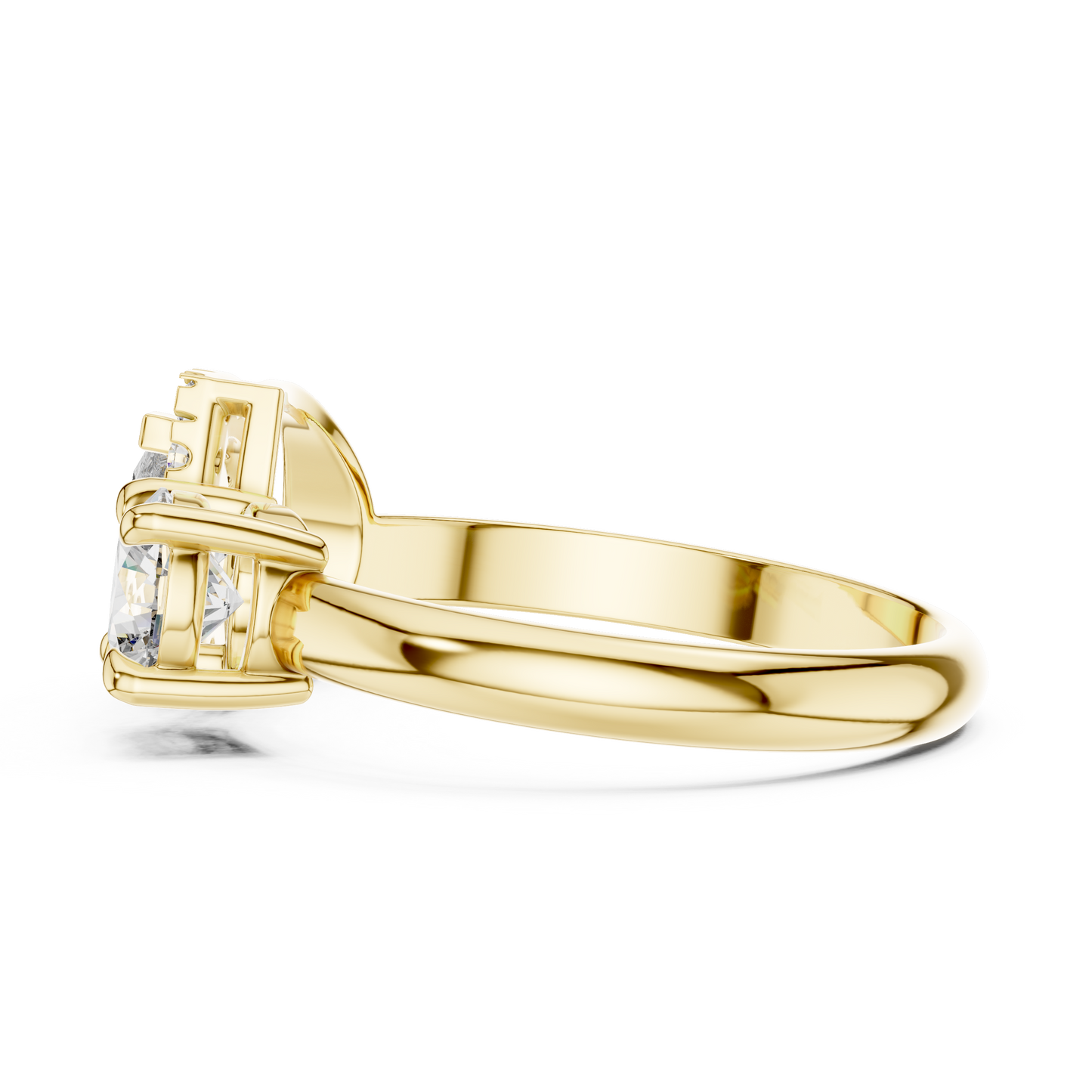 Round Diamond Ring with Pear-Shaped Side Accent Handle
