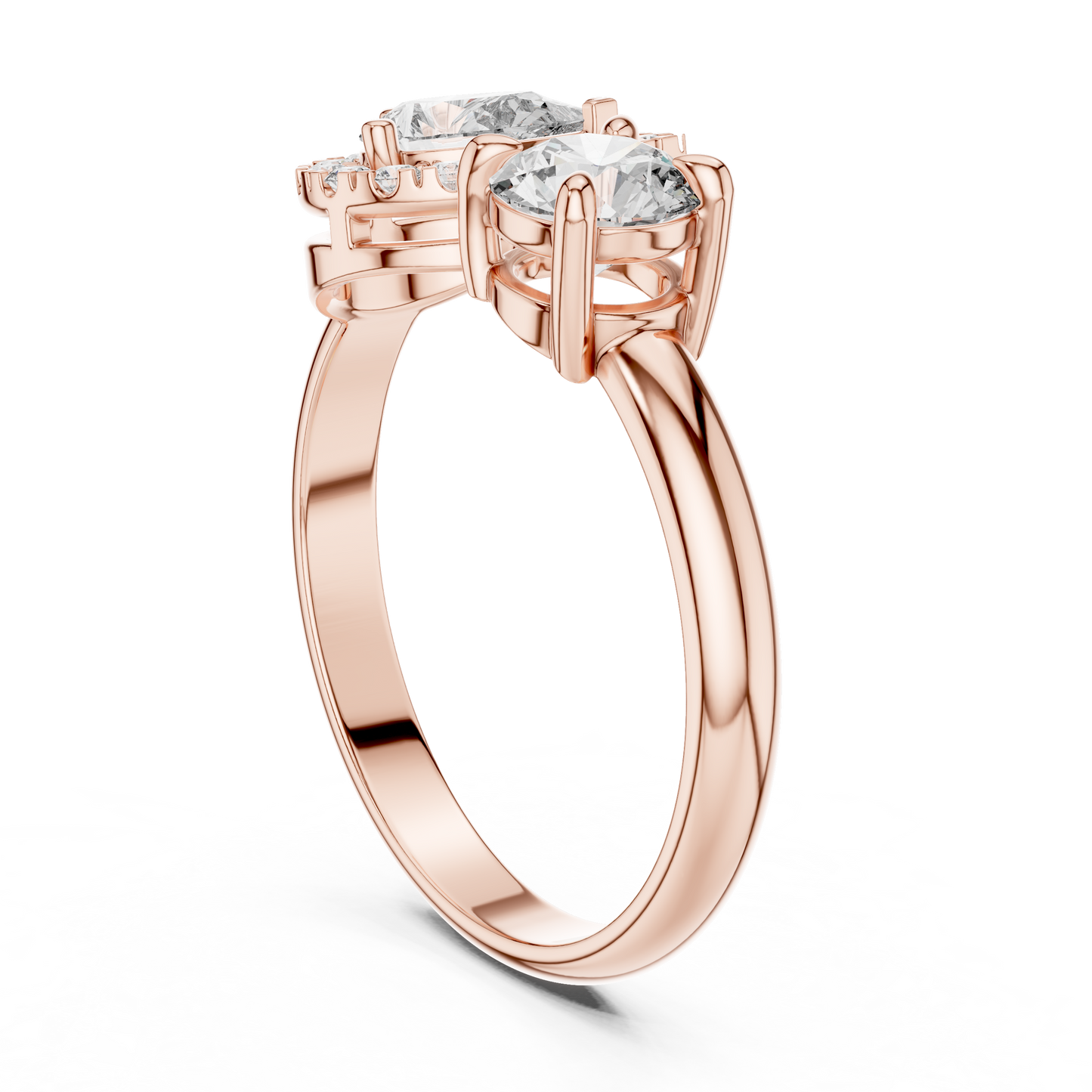 Round Diamond Ring with Pear-Shaped Side Accent Handle