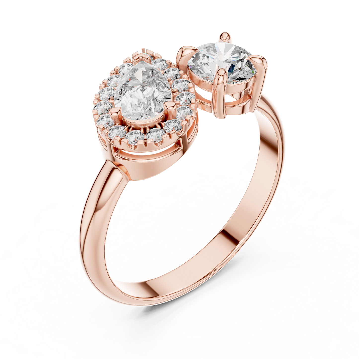Round Diamond Ring with Pear-Shaped Side Accent Handle