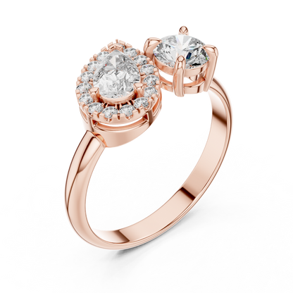 Round Diamond Ring with Pear-Shaped Side Accent Handle