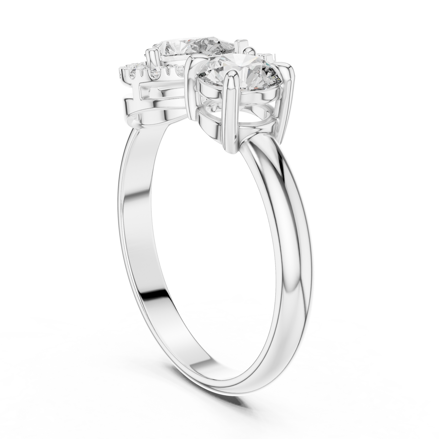 Round Diamond Ring with Pear-Shaped Side Accent Handle