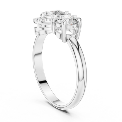 Round Diamond Ring with Pear-Shaped Side Accent Handle