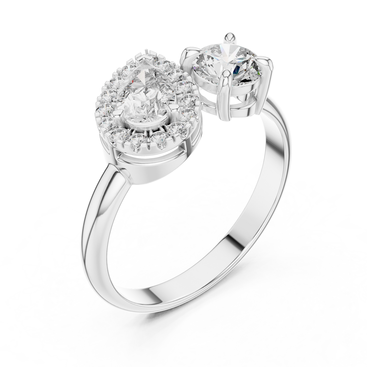 Round Diamond Ring with Pear-Shaped Side Accent Handle