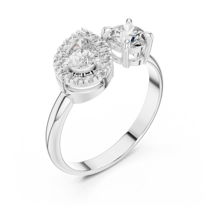 Round Diamond Ring with Pear-Shaped Side Accent Handle