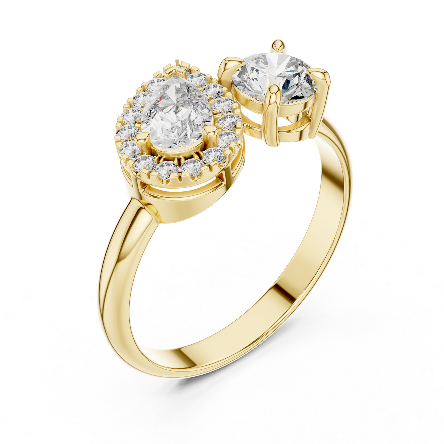Round Diamond Ring with Pear-Shaped Side Accent Handle