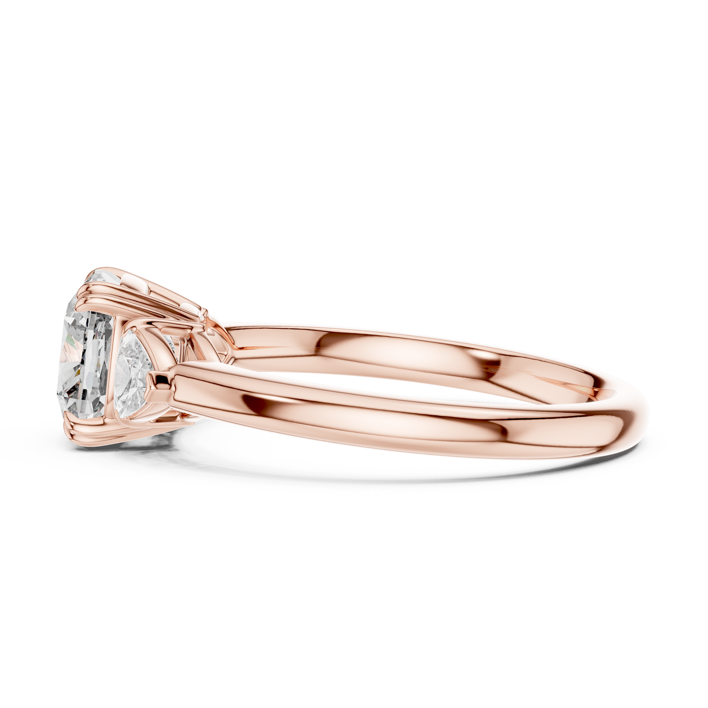 Cushion Cut Diamond Three-Stone Ring with Round Side Stones