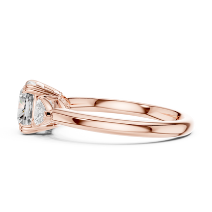 Cushion Cut Diamond Three-Stone Ring with Round Side Stones