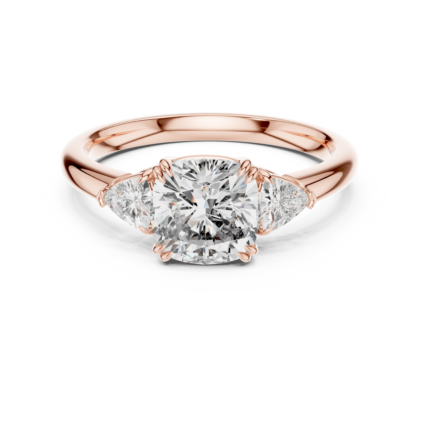 Cushion Cut Diamond Three-Stone Ring with Round Side Stones