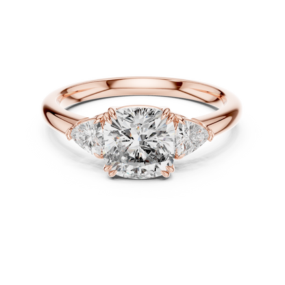 Cushion Cut Diamond Three-Stone Ring with Round Side Stones