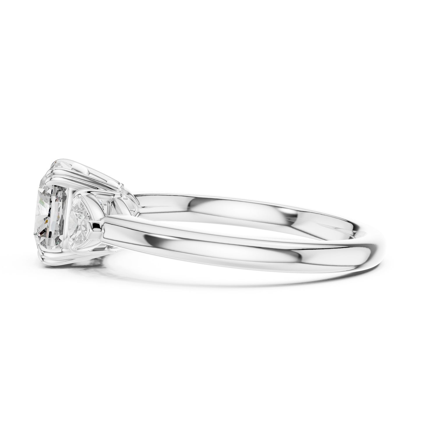 Cushion Cut Diamond Three-Stone Ring with Round Side Stones