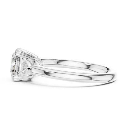 Cushion Cut Diamond Three-Stone Ring with Round Side Stones