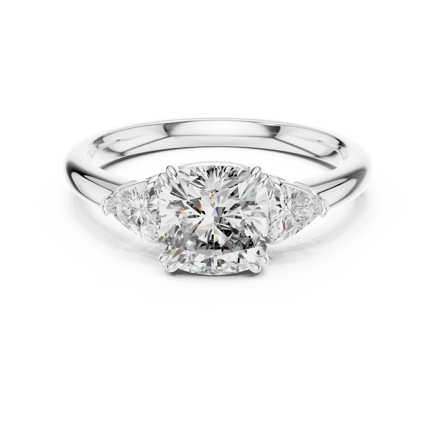 Cushion Cut Diamond Three-Stone Ring with Round Side Stones