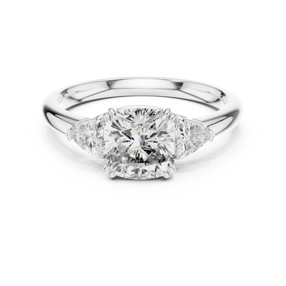 Cushion Cut Diamond Three-Stone Ring with Round Side Stones