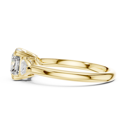 Cushion Cut Diamond Three-Stone Ring with Round Side Stones