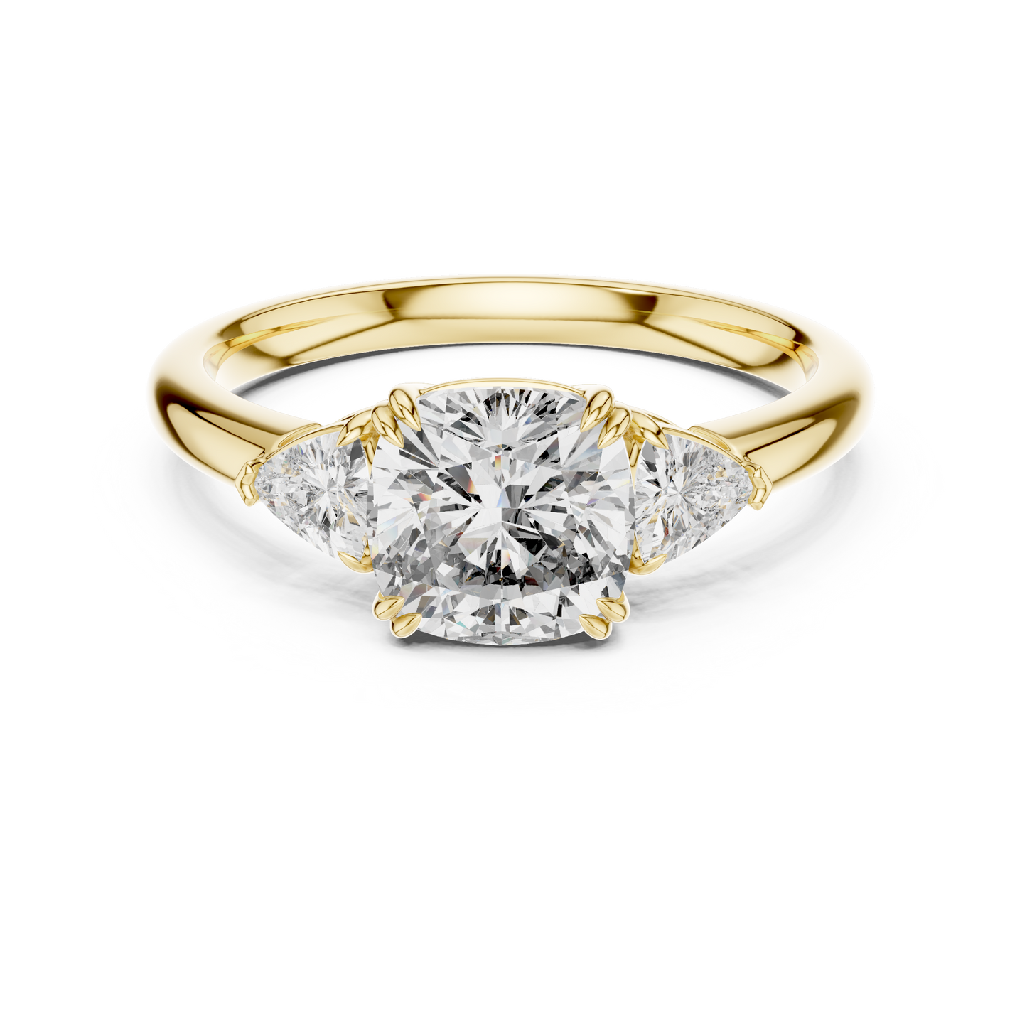 Cushion Cut Diamond Three-Stone Ring with Round Side Stones