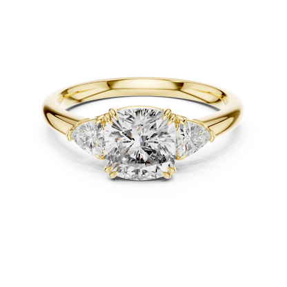 Cushion Cut Diamond Three-Stone Ring with Round Side Stones