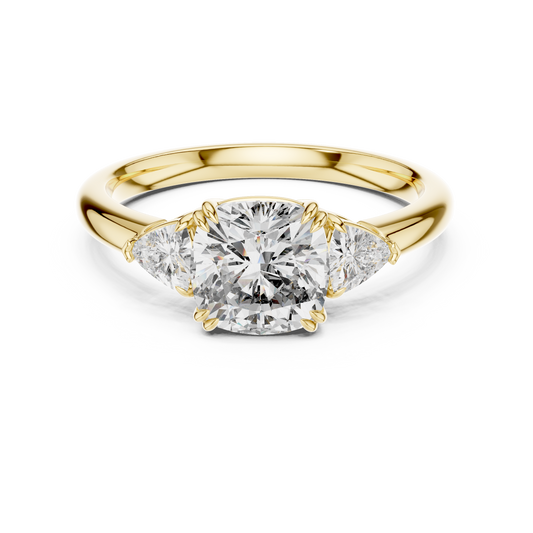 Cushion Cut Diamond Three-Stone Ring with Round Side Stones